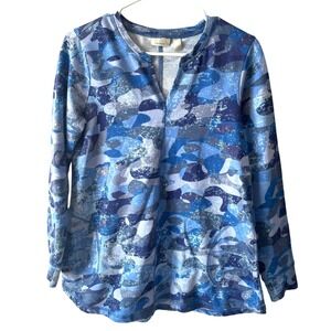 LOGO Lounge Blue‎ Abstract Print Top Size XS Long Sleeves Pockets Athleisure
